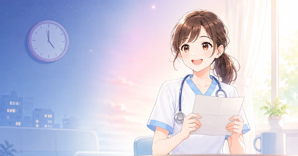夜勤明けから日勤の働き方を考える看護師のイラスト